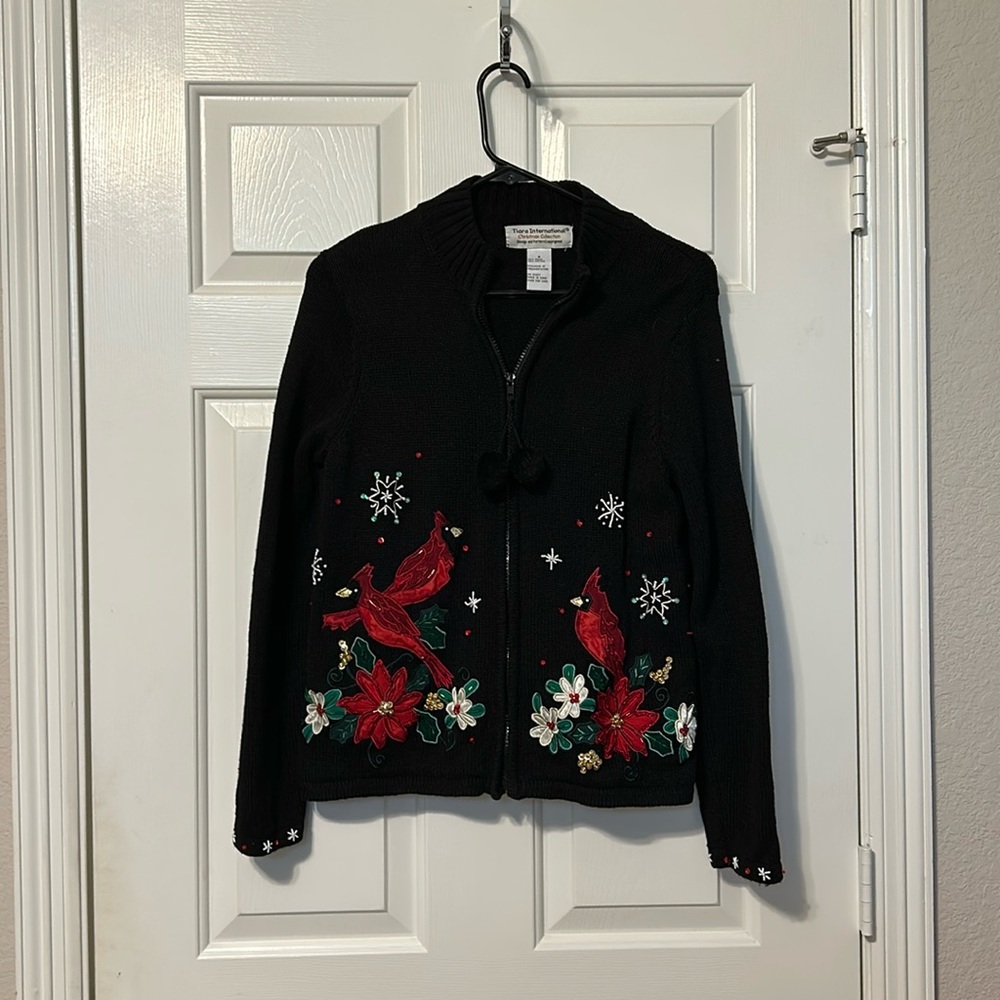 Tiara International Christmas Collection Red Cardinal Sweater Size S